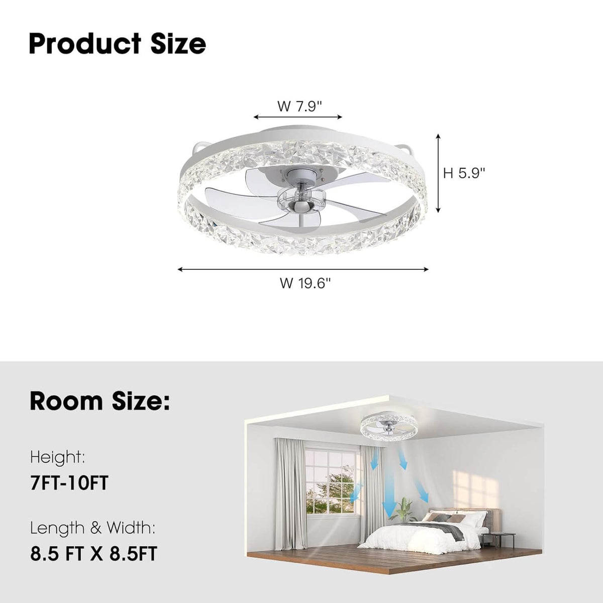 Low-Profile Flush Mount Ceiling Fan with Dimmable LED Light & Remote 20 Inch for Bedroom Living Room Kitchen Dining Reversible Blades 6 Spee | Thomler