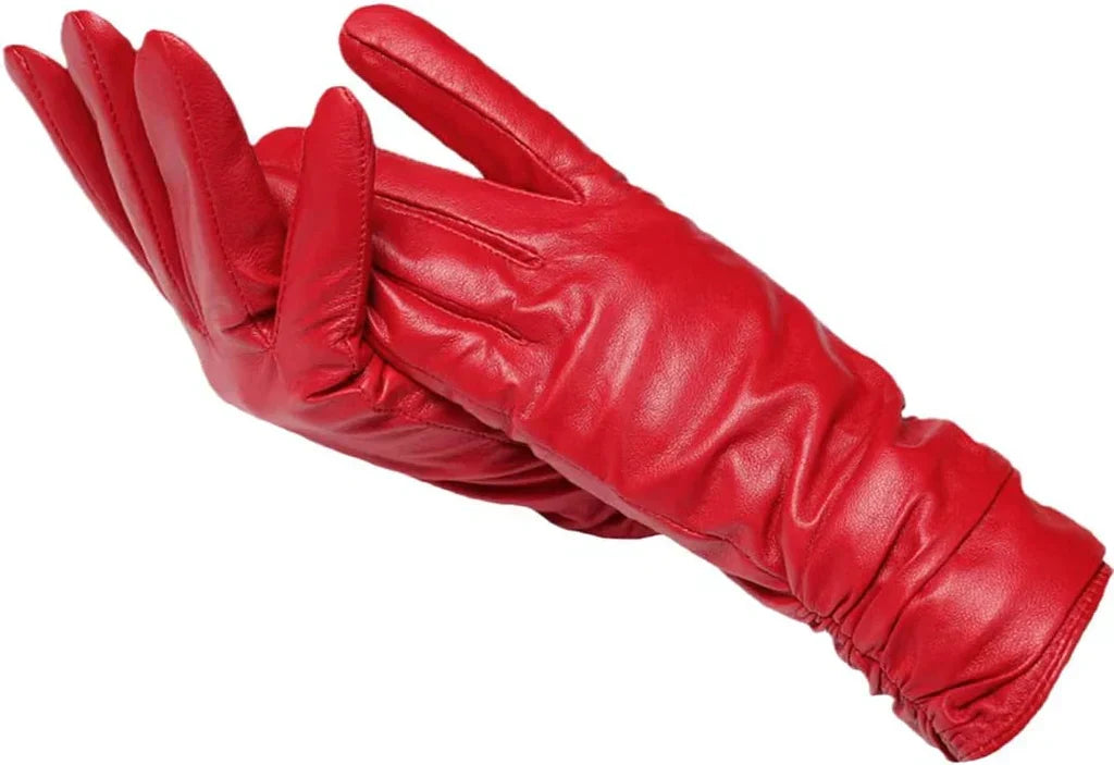 Dameshandschoenen van echt leer met wollen voering – Handbescherming tegen kou voor de winter – touchscreen-compatibele schapenleren rijhandschoenen