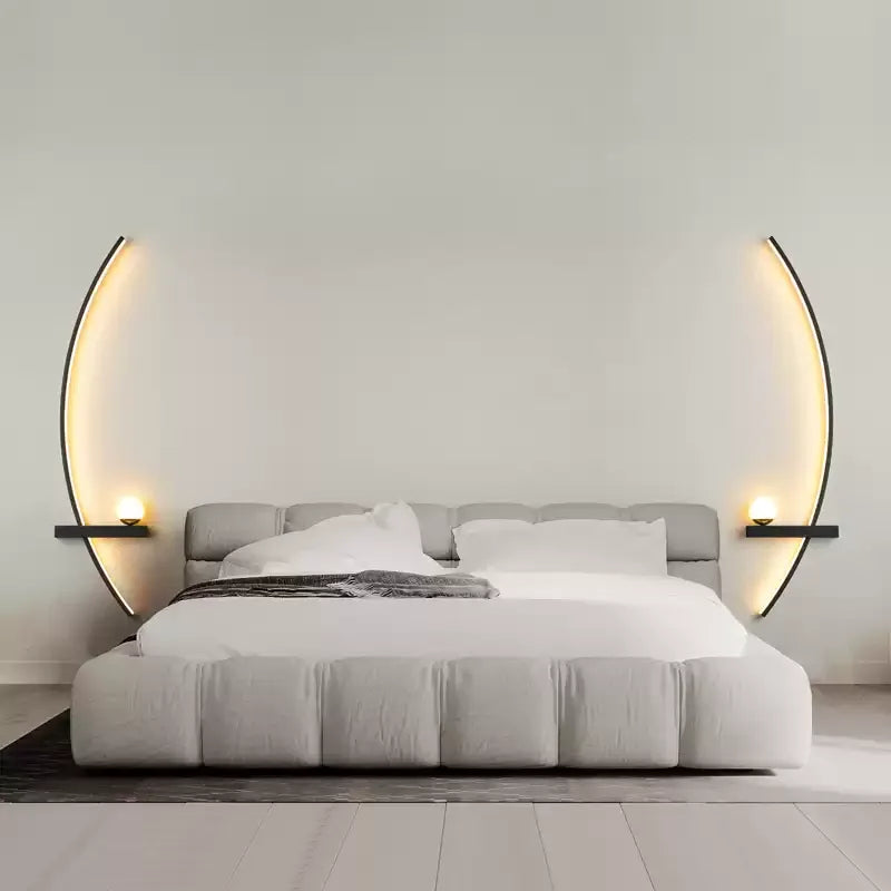 Gebogen LED-wandlamp aluminium boogverlichting voor slaapkamer hal woonkamer moderne accentverlichting wandarmatuur zwart goud afwerking wandmontage binnenverlichting | Thomler