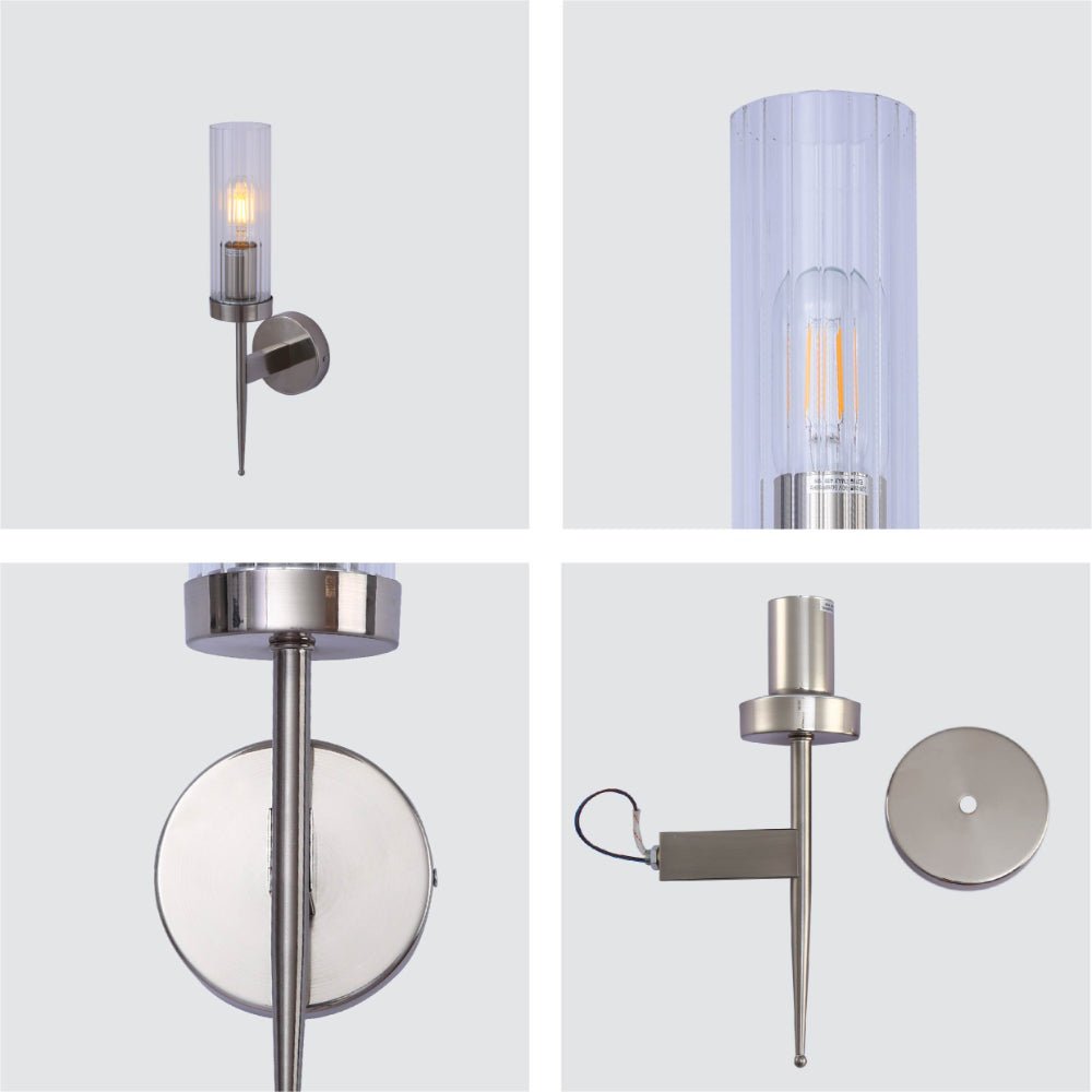 Textured Glass Wall Sconce with Steel Frame - Dimmable E27 Socket - 16 inch Height - Modern Art Deco Fixture for Hallways Bedrooms Living Sp | Thomler