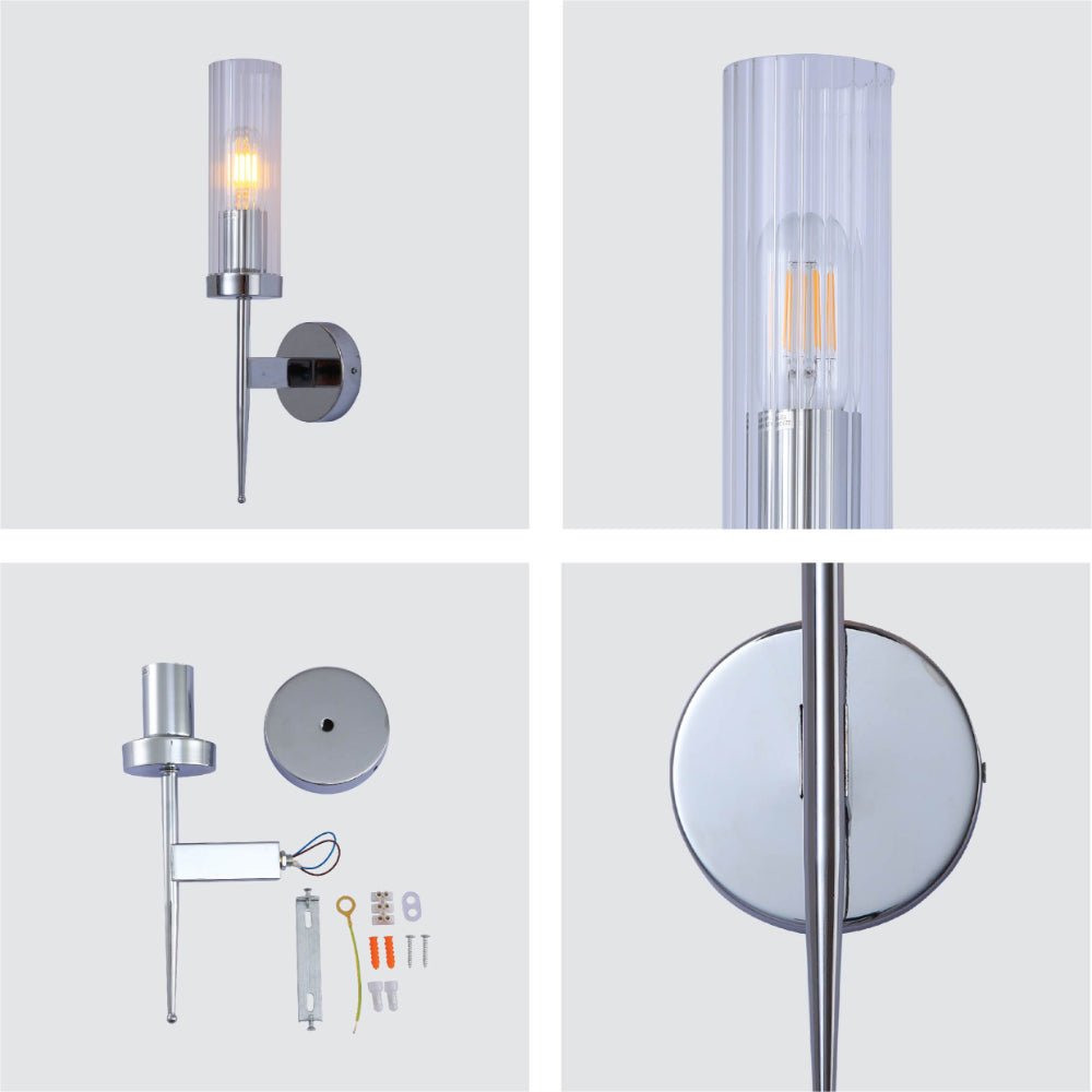 Textured Glass Wall Sconce with Steel Frame - Dimmable E27 Socket - 16 inch Height - Modern Art Deco Fixture for Hallways Bedrooms Living Sp | Thomler