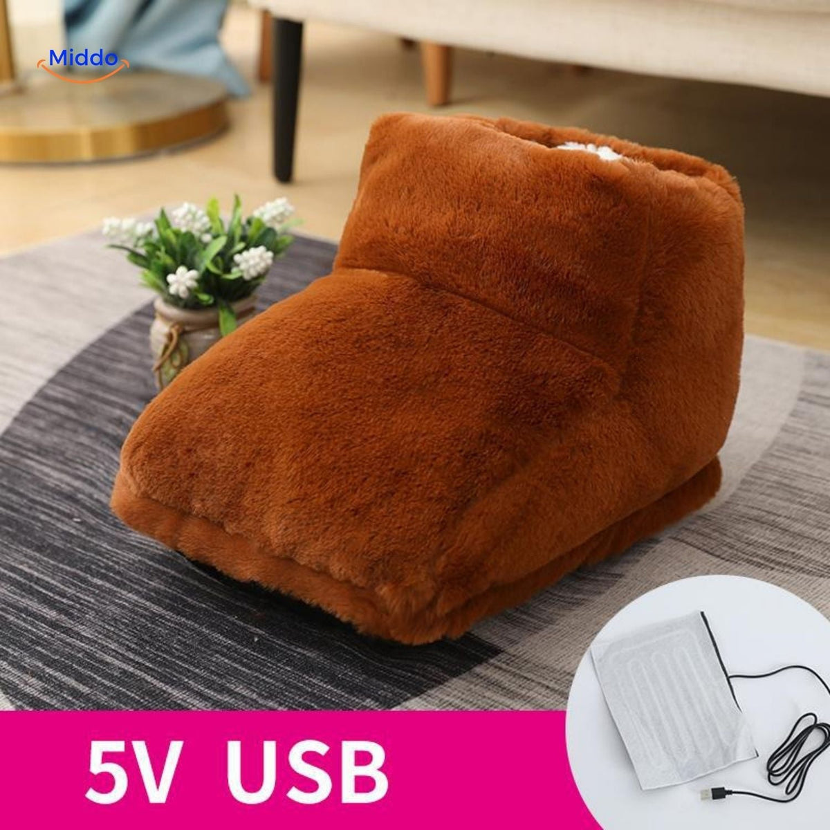 Heated Foot Warmer Slippers with USB Power – Soft Plush Cushion for Cold Feet, Home Office & Desk Use