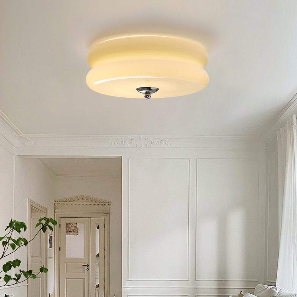 Round Flush Mount LED Fixture with 3 Color Temperatures Glass Metal 5 in Height for Bedroom Dining Room Kitchen Adjustable Kelvin Switch Mod | Thomler