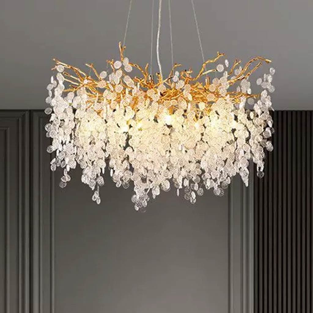 Glass Leaf Pendant Light Gold Aluminum Frame LED Adjustable Color Temperature Ceiling Fixture Living Room Bedroom Dining Entryway Statement | Thomler