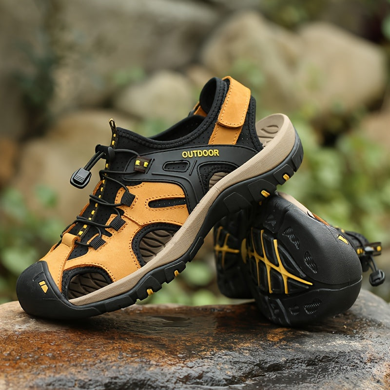 Men's Closed-Toe Sport Sandals with Elastic Strap – Breathable Rubber Sole Hiking Sandals for Summer Outdoor Adventures