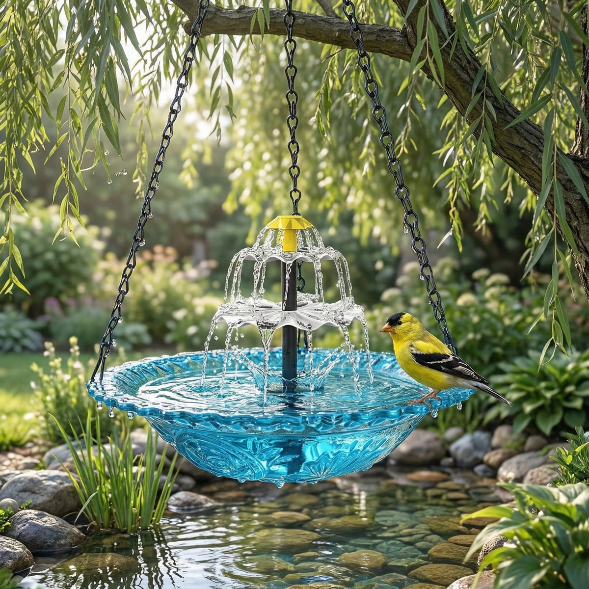 Solar Powered Outdoor Bird Bath with Cascading Water Feature in Glass for Patio and Backyard Wildlife | Thomler
