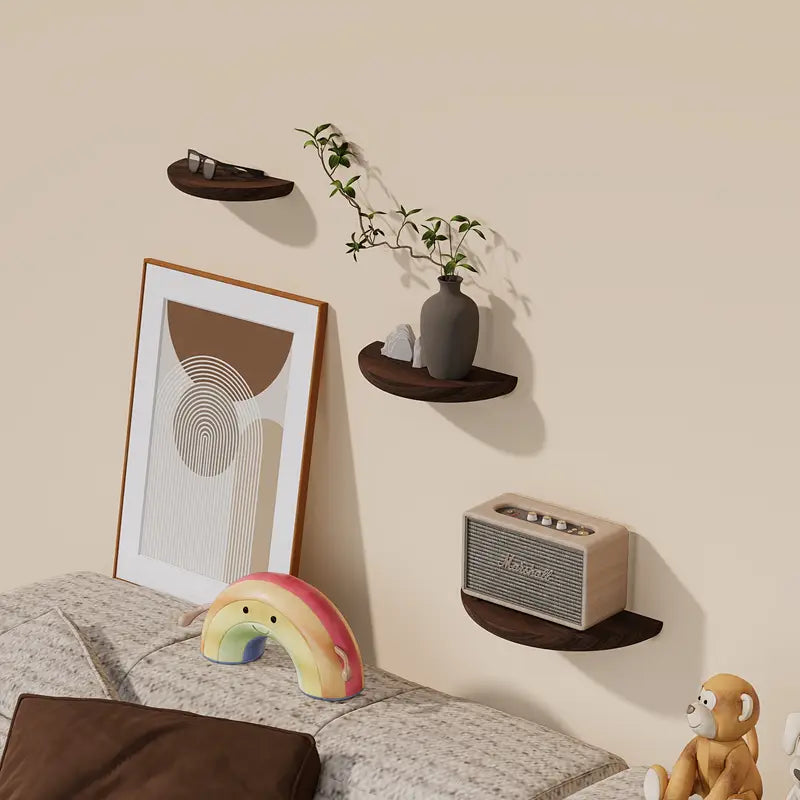 Halfronde houten zwevende wandplank modern wandgemonteerd wanddisplay