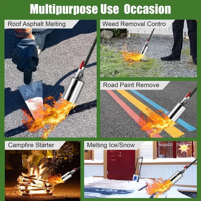 Handheld Flame Weeder with Self-Ignition System for Driveways Gardens & Patios Chemical-Free Vegetation Control 48-Inch Reach | Thomler
