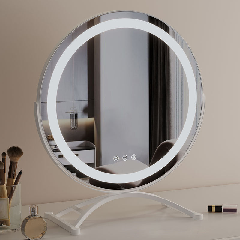 Rechargeable Lighted Vanity Mirror 16 Inch Round Tabletop Mirror with Adjustable LED Brightness Dimmable 360 Rotation for Makeup Skincare Be | Thomler