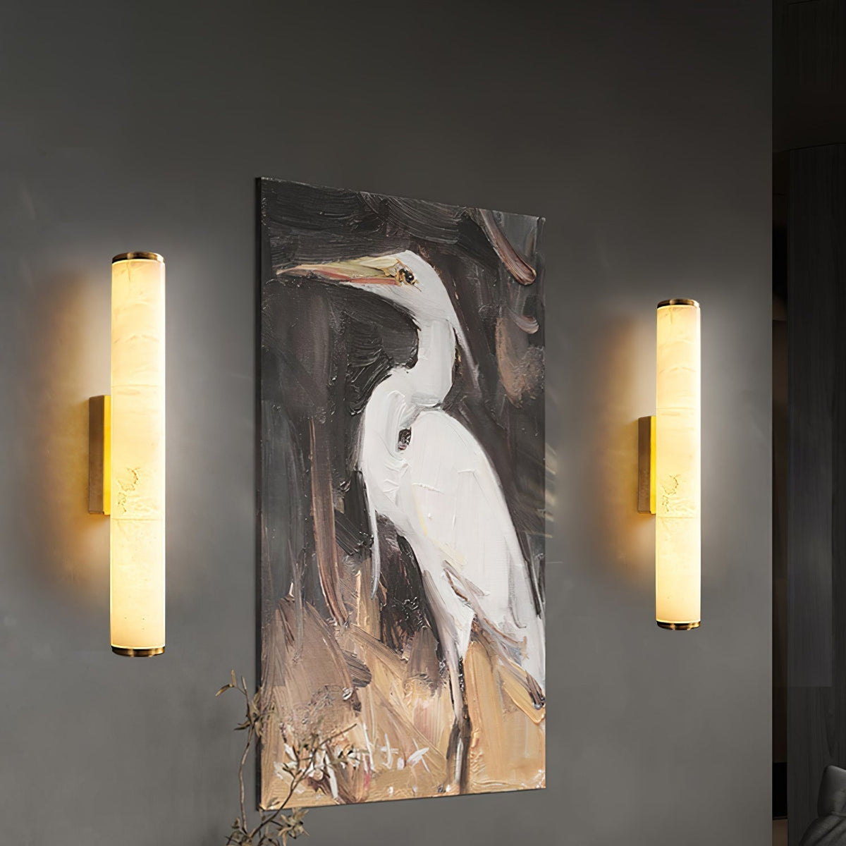 Vertikale Wandleuchte aus Stein und Metall mit sanftem LED-Licht für Schlafzimmer, Flure und Wohnzimmer – Uplight-Design bis 31 Zoll