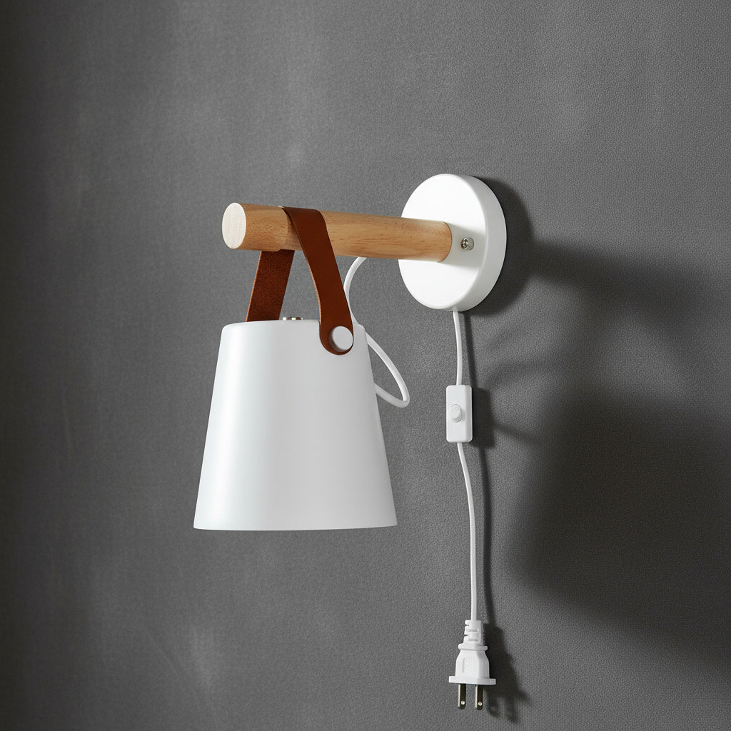 Houten wandlamp minimalistische slaapkamerverlichting zwart wit bedraad of met stekker sfeerverlichting modern Scandinavische stijl woondecoratie | Thomler