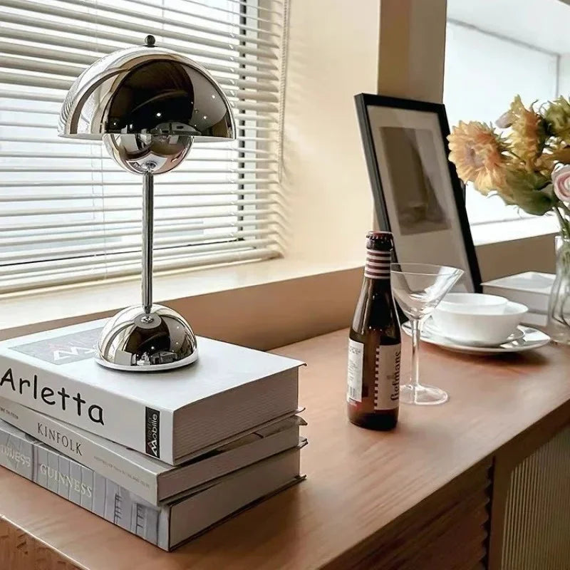 Cordless Rechargeable LED Accent Lamp with Touch Dimmer Chrome Finish 12 in Tall for Nightstand Dining Table Patio Living Room Bedroom Porta | Thomler