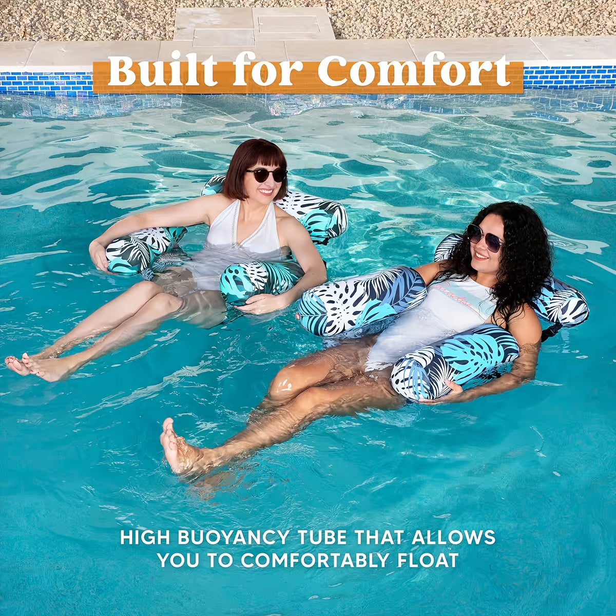 Inflatable Swimming Hammock Float for Adults – Mesh Pool Lounger with Tropical Leaf Print for Lakes, Beaches & Backyard Pools