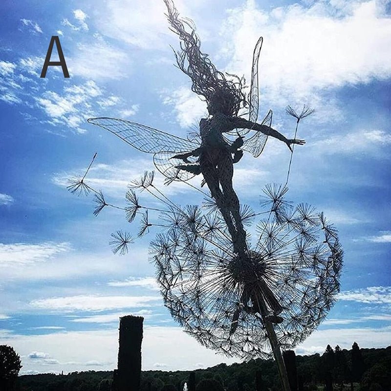Drehbarer Dandelion-Gartenstecker aus Metall, Windspiel für den Außenbereich, skurrile Gartenskulptur für Blumenbeete, Terrassen, Rasen und Wege