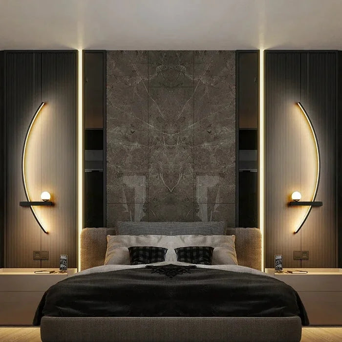 Gebogen LED-wandlamp aluminium boogverlichting voor slaapkamer hal woonkamer moderne accentverlichting wandarmatuur zwart goud afwerking wandmontage binnenverlichting | Thomler