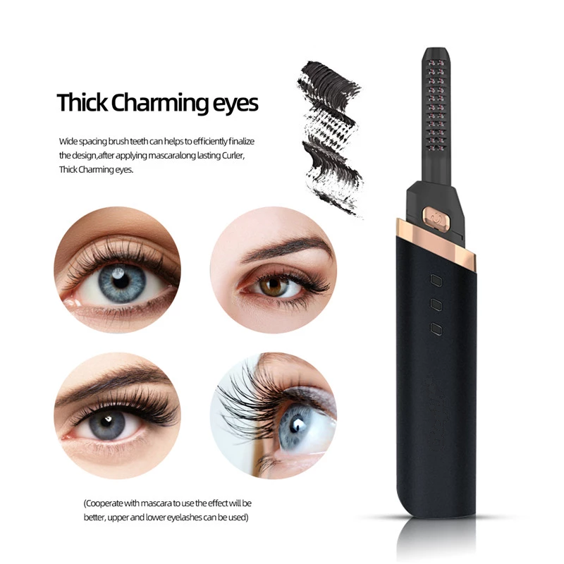 Heated Eyelash Curler USB Rechargeable with 3 Temperature Settings for Natural Long-Lasting Lift | Portable Electric Lash Comb Tool for Masc | Thomler