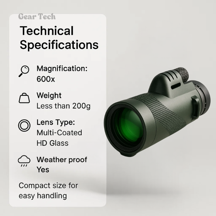 Taschen-Monokular-Teleskop 60x Zoom HD-Optik für Tierbeobachtungen, Wandern, Konzerte, Sportveranstaltungen, kompakt, leicht, mit Smartphone-Adapter