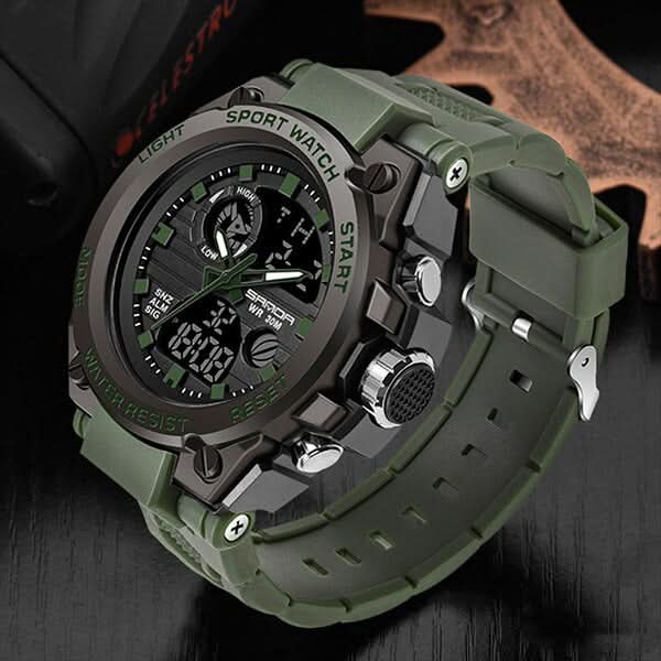 Tactical Sports Watch Dual Time Zone Analog Digital Display with Alarm Stopwatch LED Backlight for Men Outdoor Training Adventure Travel Eve | Thomler