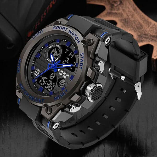 Tactical Sports Watch Dual Time Zone Analog Digital Display with Alarm Stopwatch LED Backlight for Men Outdoor Training Adventure Travel Eve | Thomler