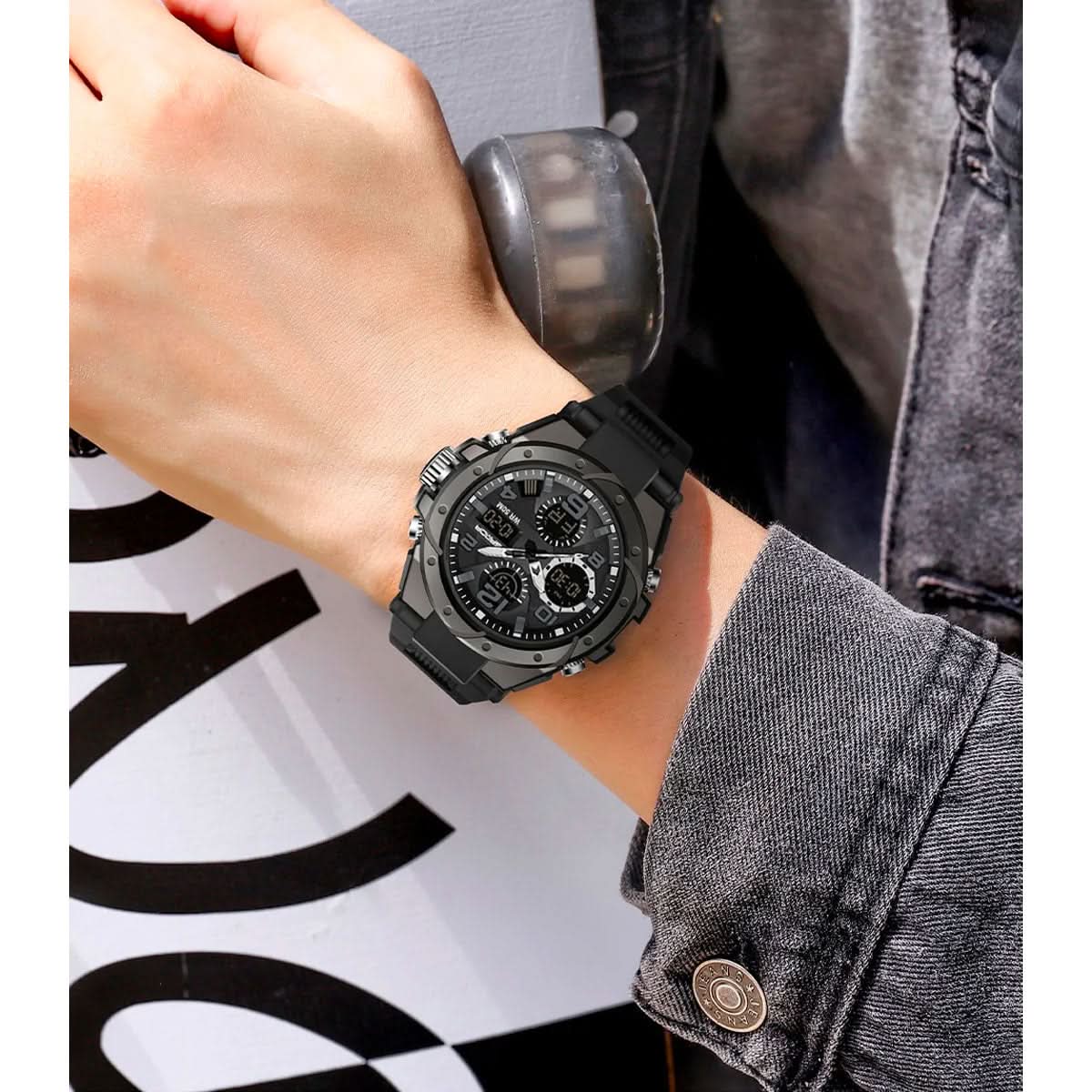Tactical Sports Watch Dual Time Zone Analog Digital Display with Alarm Stopwatch LED Backlight for Men Outdoor Training Adventure Travel Eve | Thomler