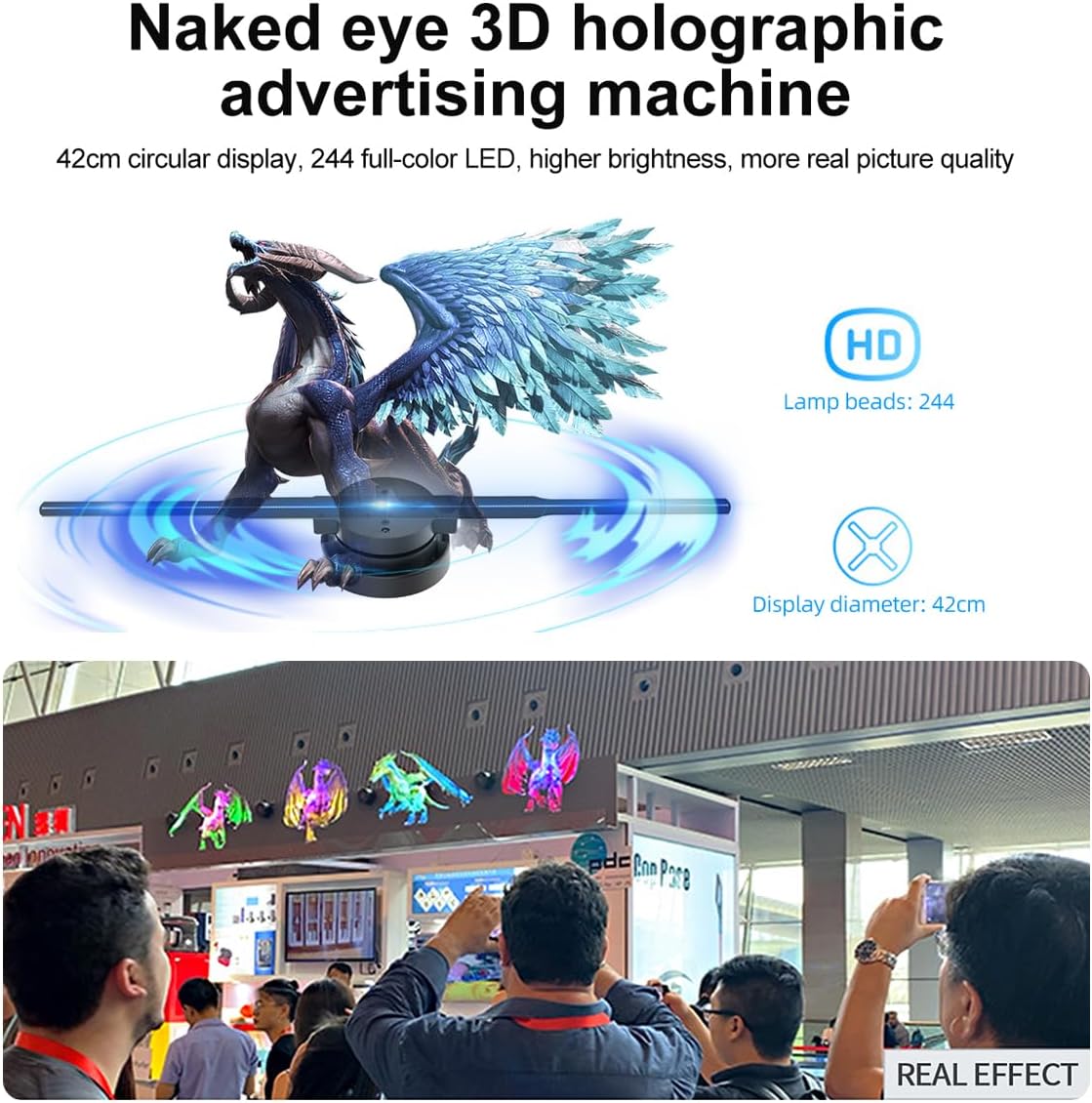 Zwevende 3D-hologramprojector met LED-ventilatorweergave en synchronisatie van meerdere apparaten