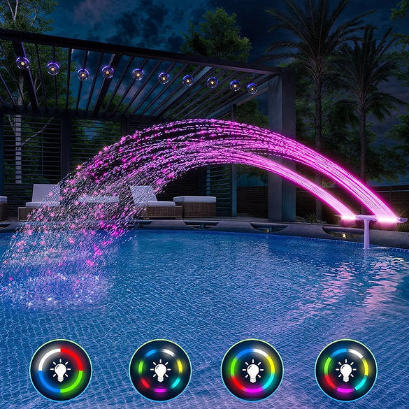Fuente solar para piscina con luces LED que cambian de color, chorro de doble arco, 18 luces RGB, encendido automático al anochecer, inalámbrica y recargable, para piscinas sobre suelo Intex Bestway | Thomler