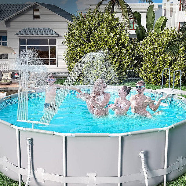 Fuente solar para piscina con luces LED que cambian de color, chorro de doble arco, 18 luces RGB, encendido automático al anochecer, inalámbrica y recargable, para piscinas sobre suelo Intex Bestway | Thomler