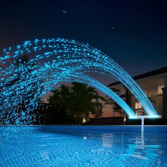 Fuente solar para piscina con luces LED que cambian de color, chorro de doble arco, 18 luces RGB, encendido automático al anochecer, inalámbrica y recargable, para piscinas sobre suelo Intex Bestway | Thomler