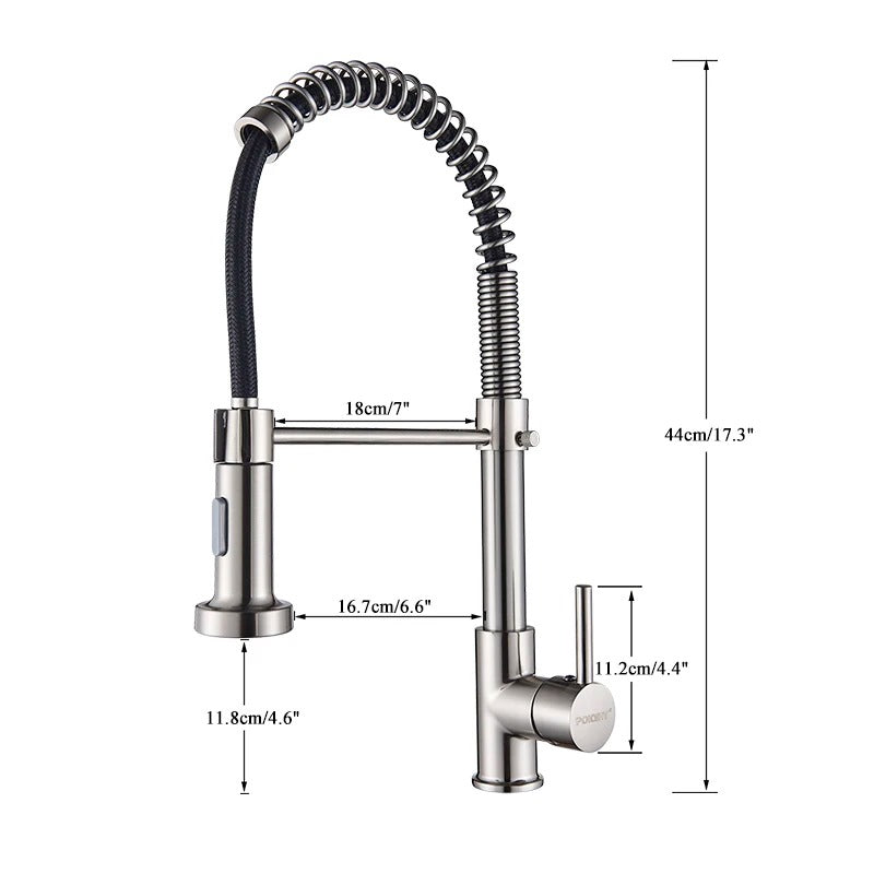 Brass Single-Hole Faucet with Rotating Spout & Detachable Spray Nozzle for Contemporary Kitchens & Dual-Basin Prep Areas | Thomler