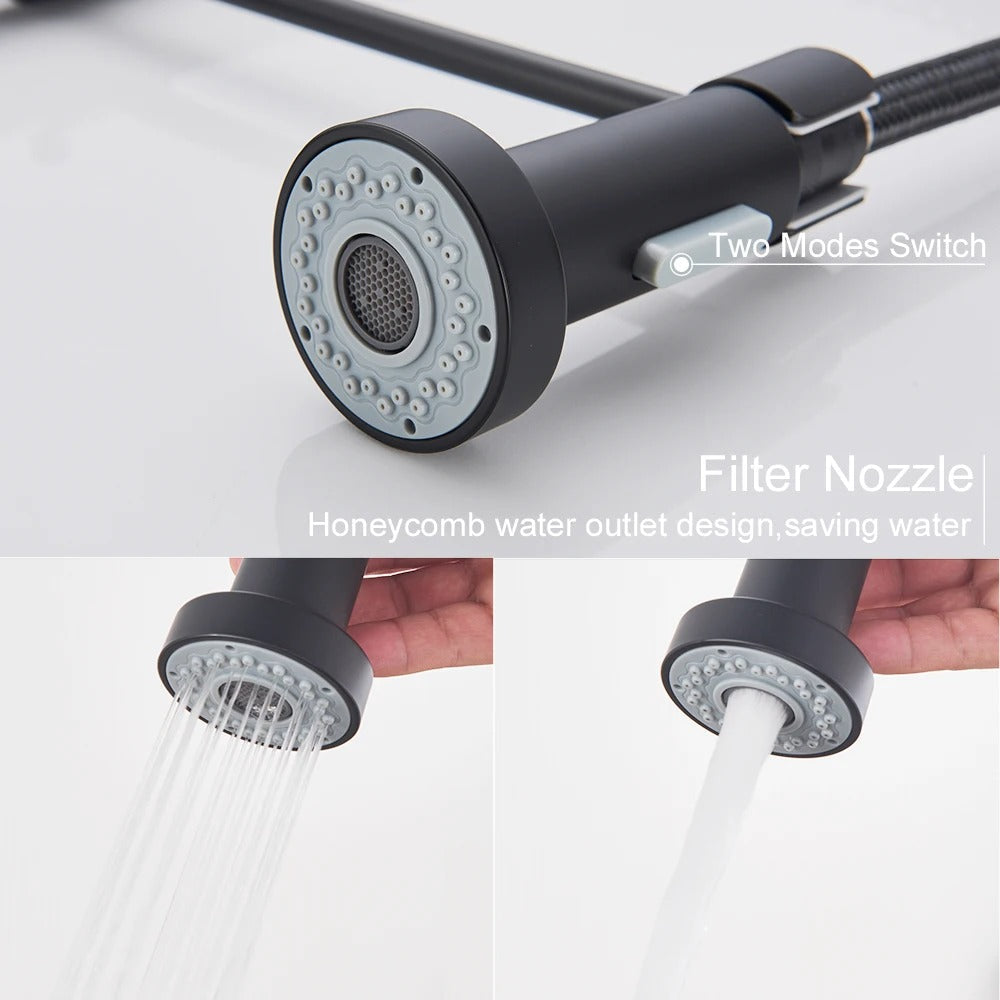 Brass Single-Hole Faucet with Rotating Spout & Detachable Spray Nozzle for Contemporary Kitchens & Dual-Basin Prep Areas | Thomler