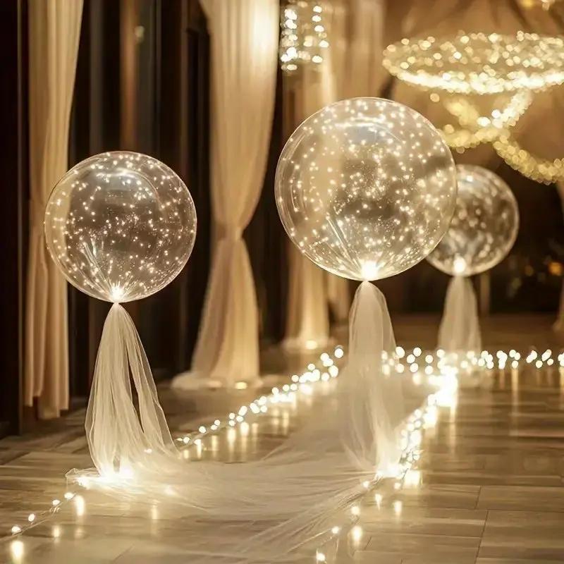 Verlichte transparante ballonnen met warm witte LED-lichtsnoeren, 45 cm, set van 10, op batterijen, voor verjaardagen, bruiloften, babyshowers, tuinfeestjes | Thomler