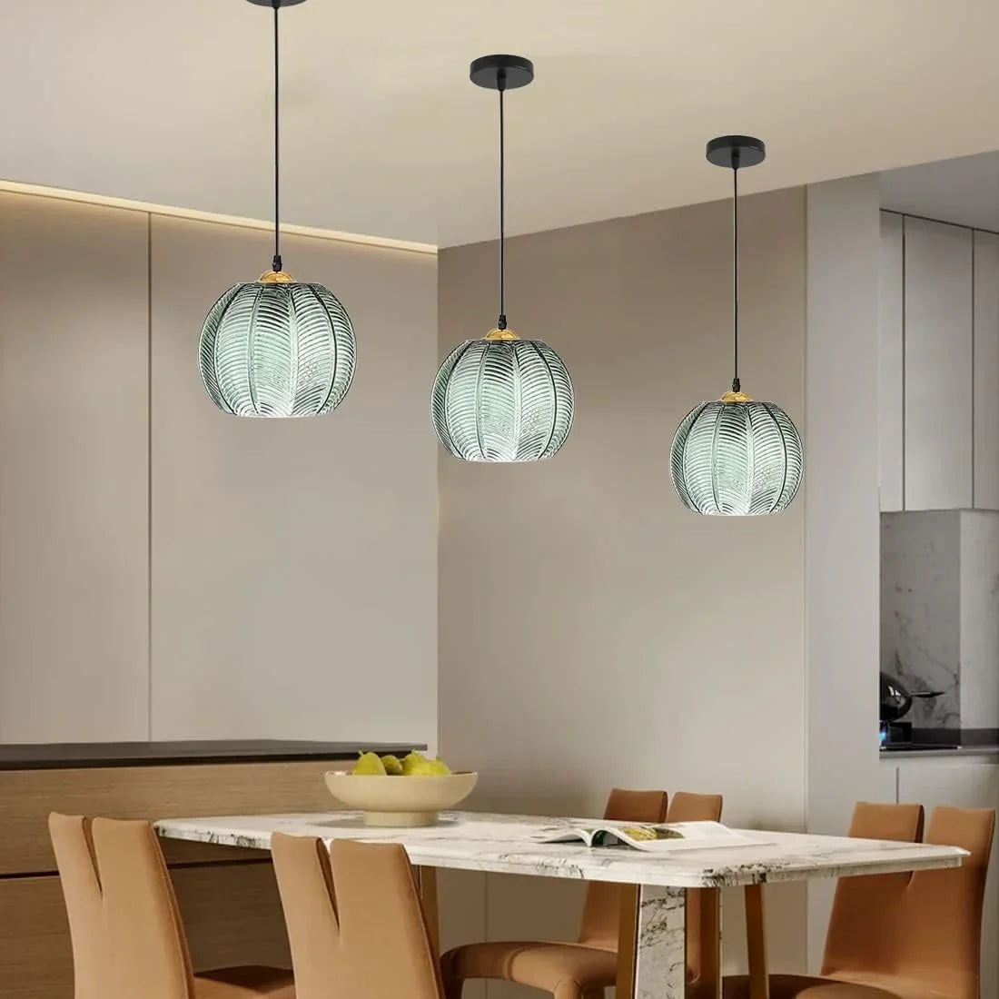Hanging Ceiling Fixture with Organic Foliage Motif in Translucent Green – 12-Inch Diameter Drop Light for Dining Area, Kitchen Island, or Be | Thomler
