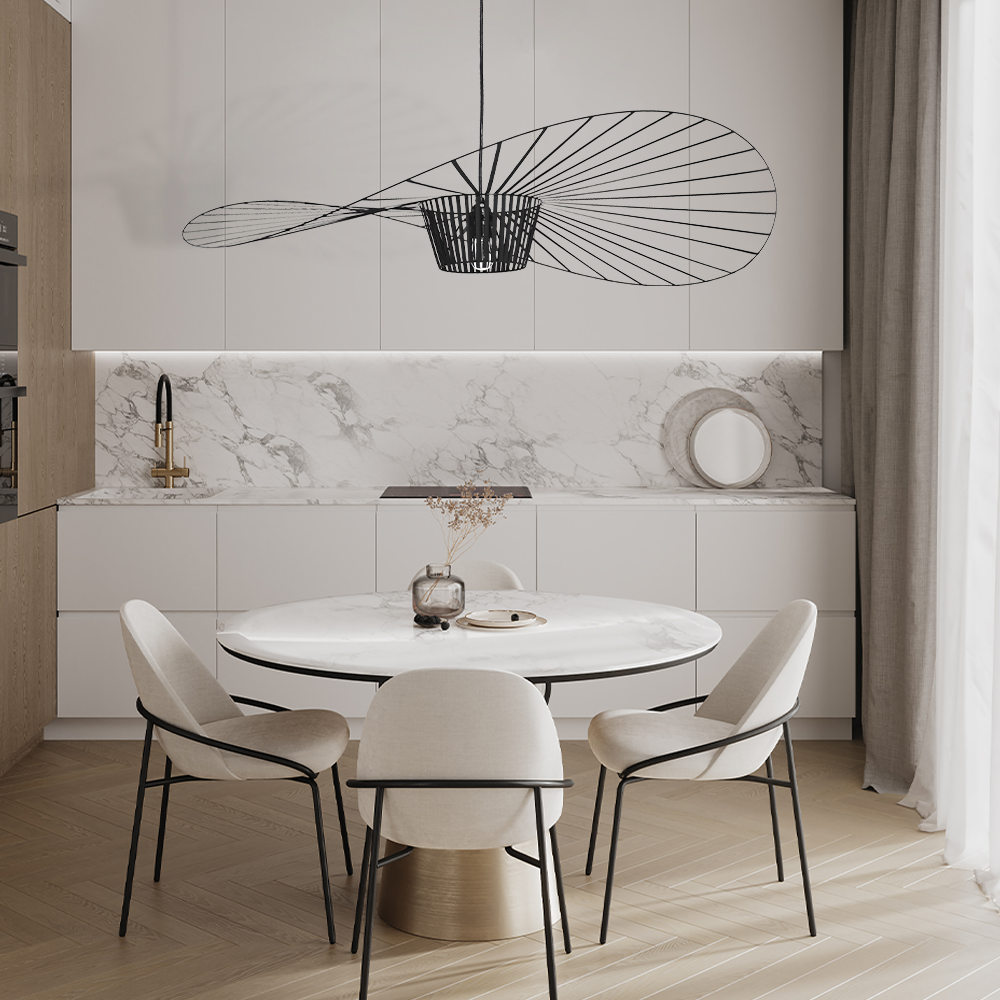Adjustable Hanging Light Metal & Fabric for Dining Table Kitchen Island Modern Ceiling Fixture E27 Socket Wide Shade Contemporary Home Decor | Thomler