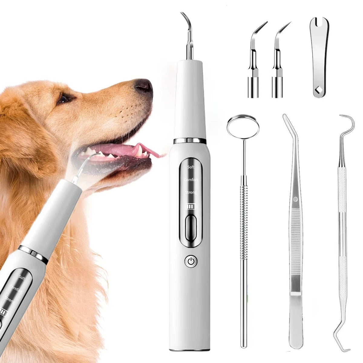 Dog Dental Cleaner With Ultrasonic Vibration LED Light And Interchangeable Heads