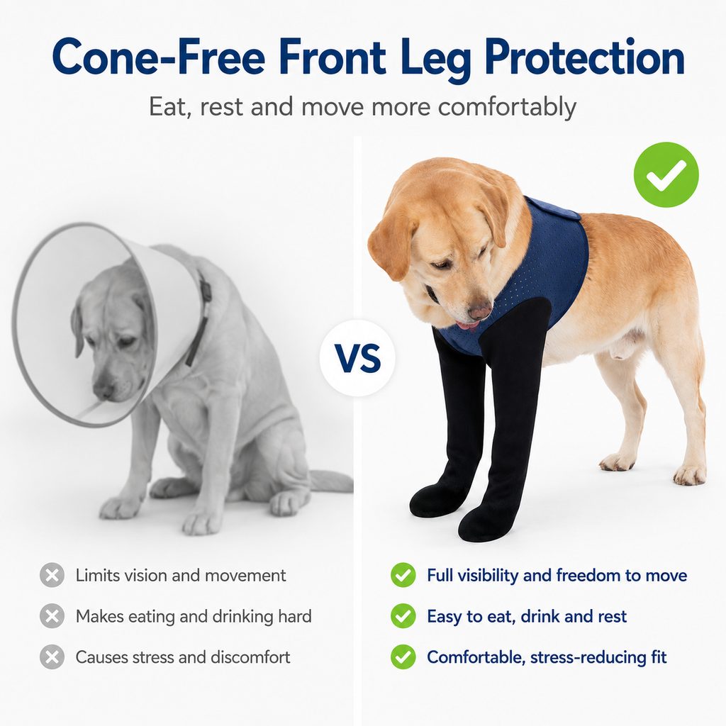 Fundas de recuperación para patas delanteras para perros: protección antilamido sin cono para postoperatorios, rascado y patas delanteras sensibles