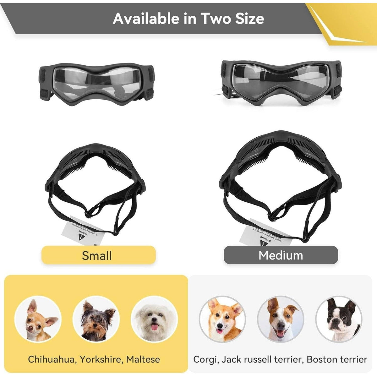 Dog Goggles With Curved Uv-Protective Lenses And Anti-Fog Vents For Breeds