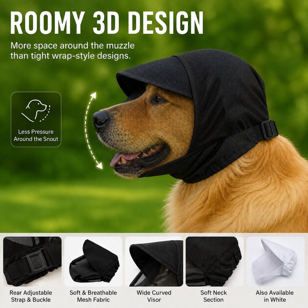 Breathable Anti-Scavenging Dog Muzzle for Walks – Mesh Hood Helps Block Food Scraps & Trash