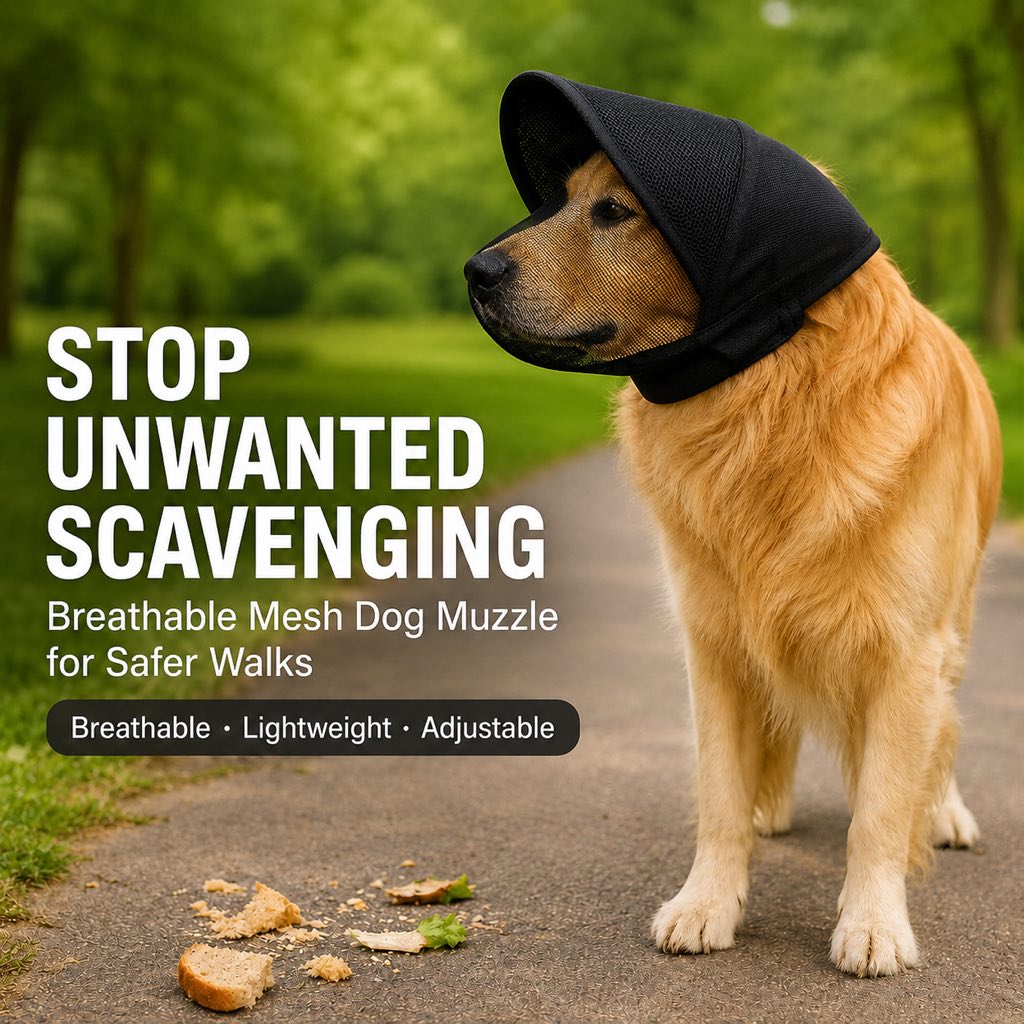 Breathable Anti-Scavenging Dog Muzzle for Walks – Mesh Hood Helps Block Food Scraps & Trash