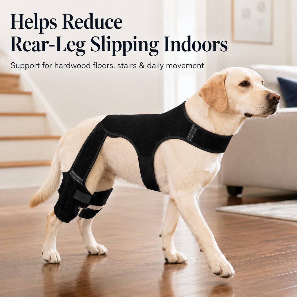 Soporte de apoyo para la pata trasera del perro: envoltura antideslizante para la estabilidad de las patas traseras para perros mayores, suelos de madera y paseos de recuperación