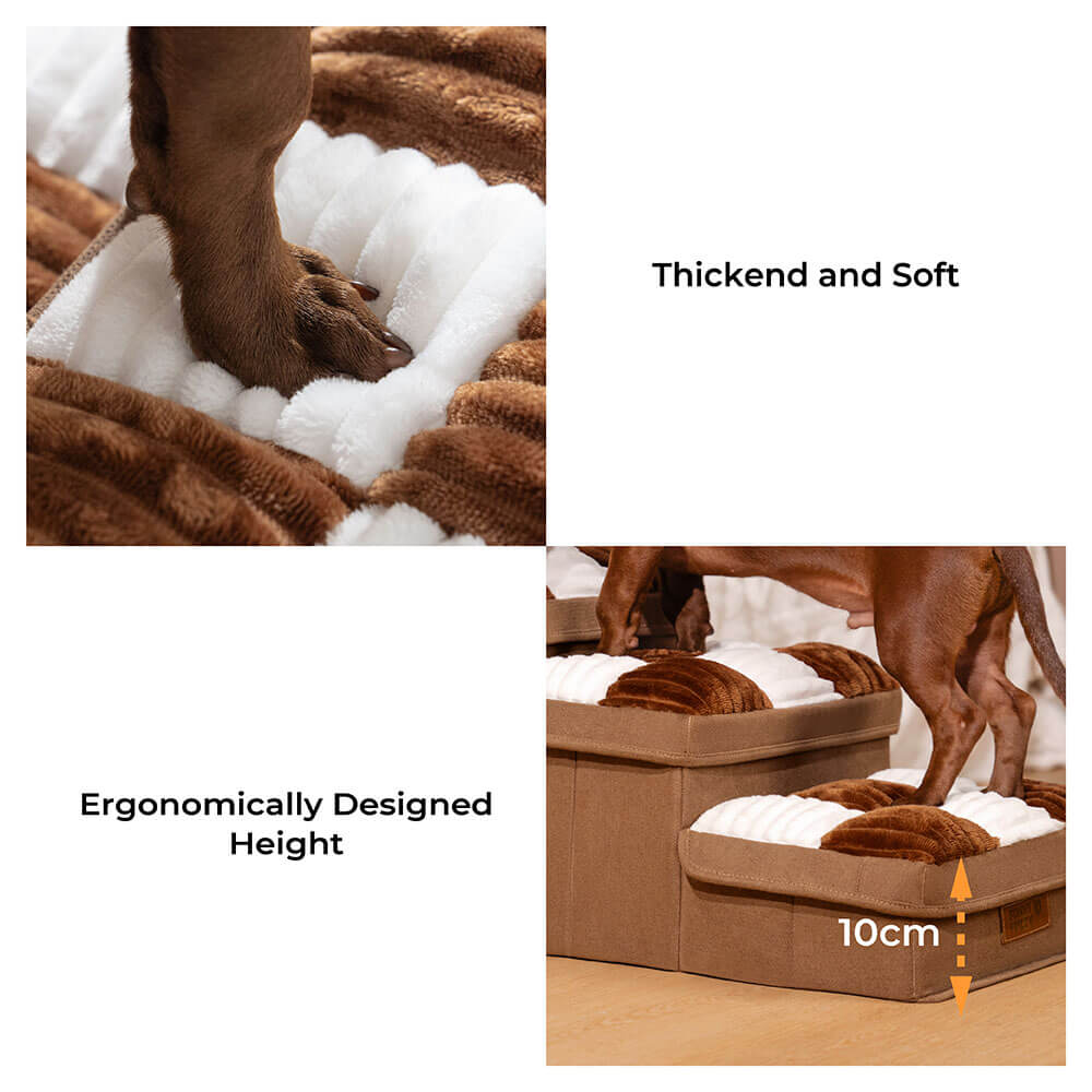 Escalones para mascotas con compartimentos de almacenamiento ocultos: rampa plegable acolchada y suave para perros y gatos pequeños, base antideslizante