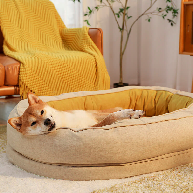 Round Bolster Pet Bed with Orthopedic Foam Support for Dogs | Raised Edge Calming Bed with Machine Washable Cover & Waterproof Liner