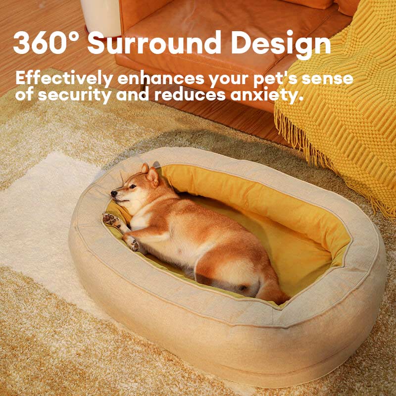 Round Bolster Pet Bed with Orthopedic Foam Support for Dogs | Raised Edge Calming Bed with Machine Washable Cover & Waterproof Liner