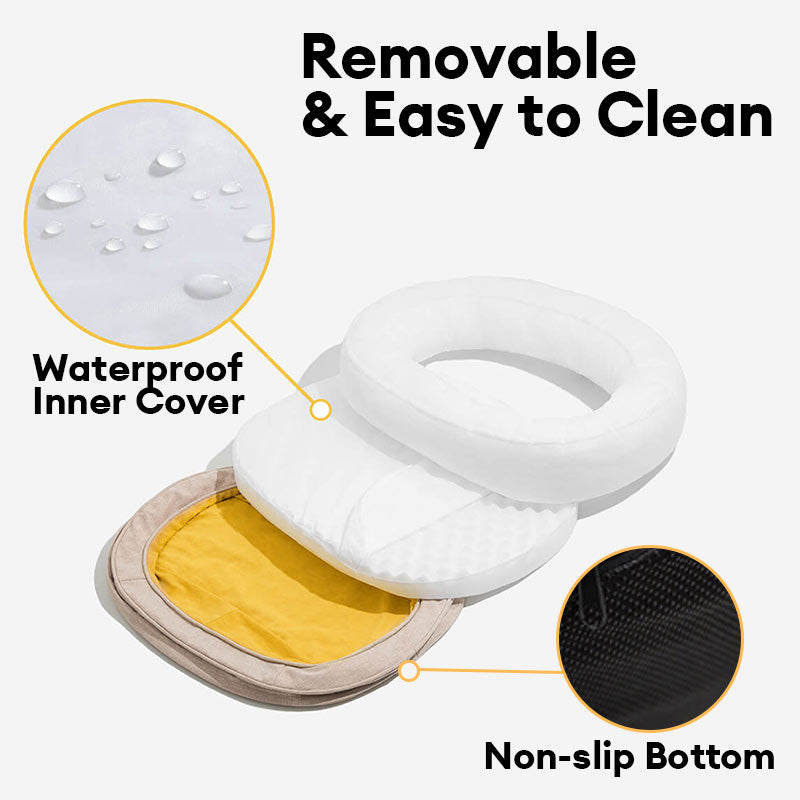 Round Bolster Pet Bed with Orthopedic Foam Support for Dogs | Raised Edge Calming Bed with Machine Washable Cover & Waterproof Liner