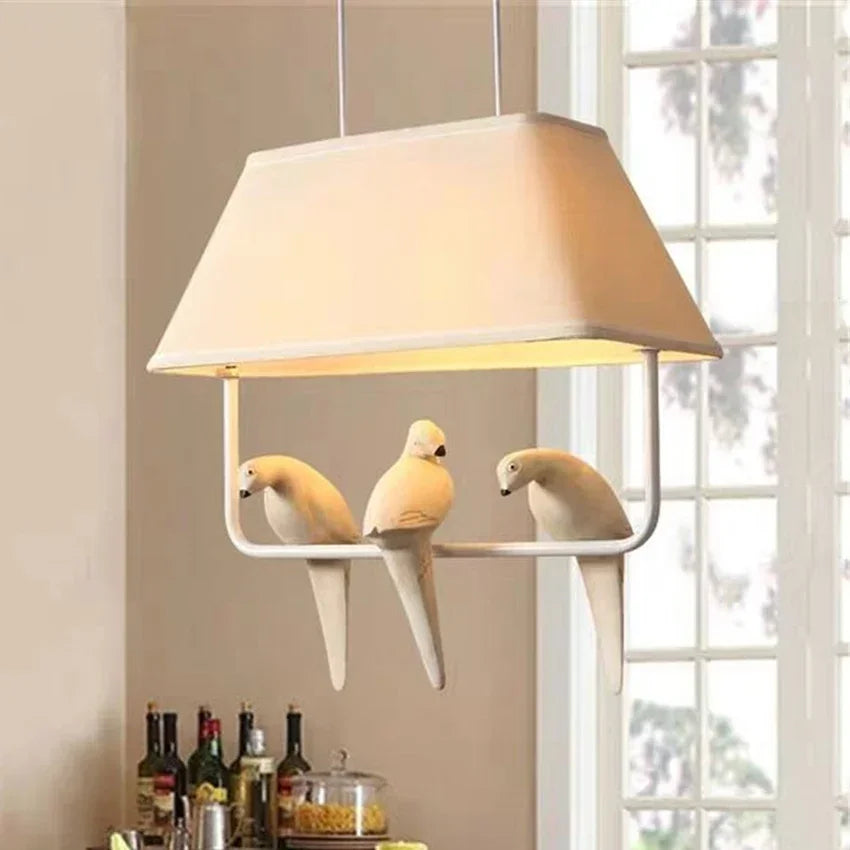 Sculptural Cloth Hanging Lamp with Bird Accents for Kitchen Table & Lounge – E27 Socket Ceiling Fixture in Sand Tone – Atmospheric Overhead | Thomler
