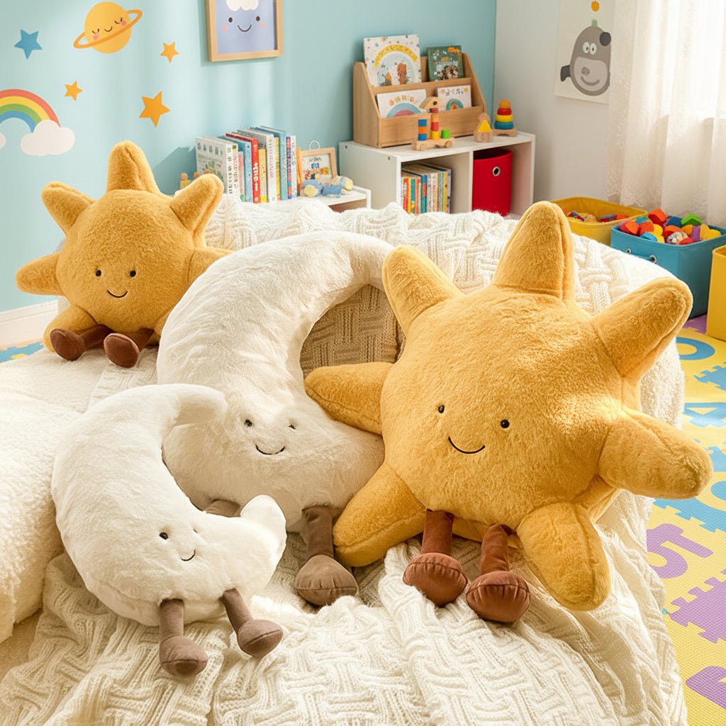 Plush Celestial Cushion Pillow with Adorable Sun or Moon Face for Couch Bed Kids Room Soft Huggable Throw Pillow Home Decor Comfort Gift | Thomler