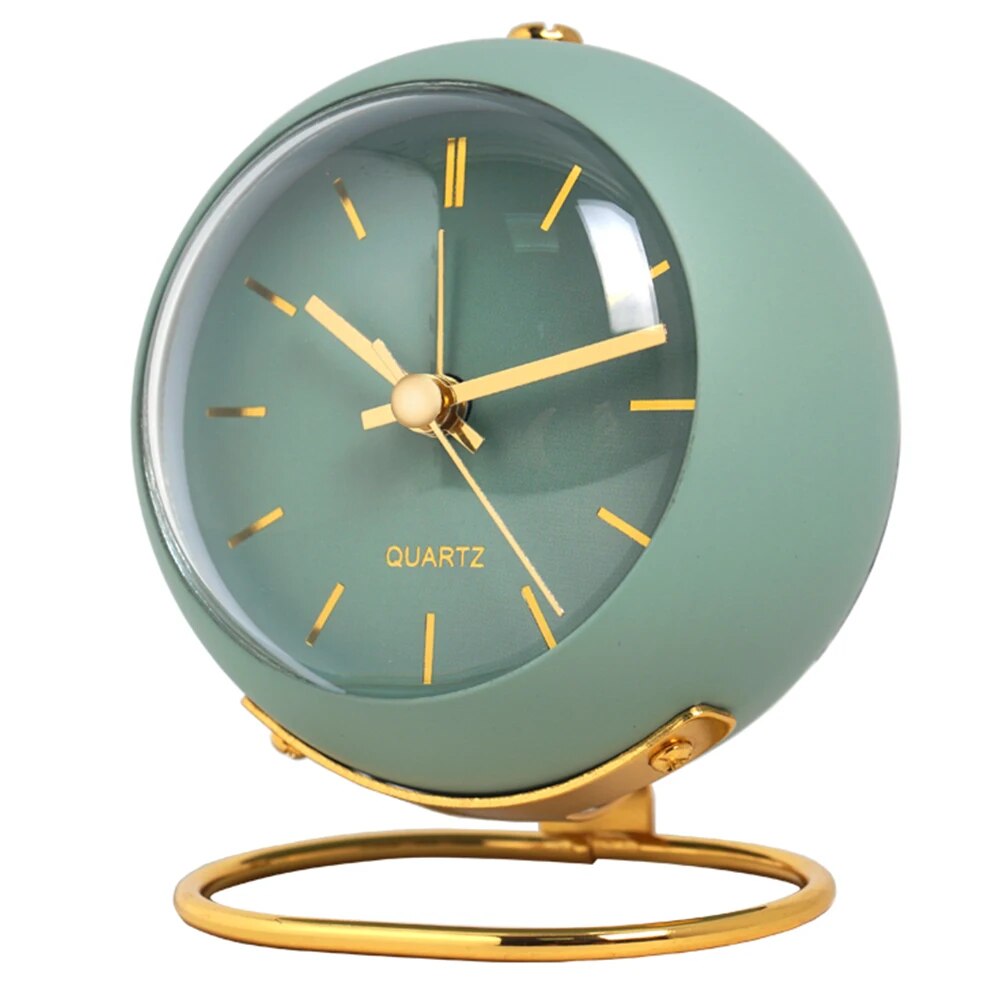 Kompakte Metall-Tischuhr Quarzwerk Grün Gold-Finish Analoge Nachttischuhr für Schlafzimmer Heimbüro Kleiner Retro-Akzent | Thomler