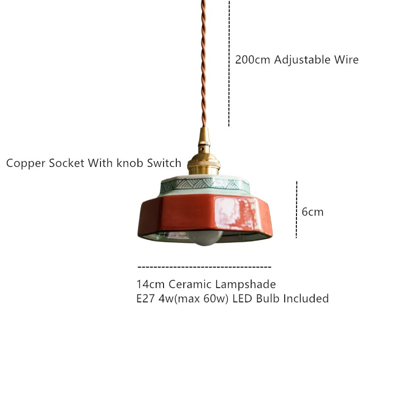 Keramische hanglamp met handgeschilderd design & koperen fitting voor kookeiland, eetkamer, slaapkamer & café | Scandinavische stijl armatuur | Thomler