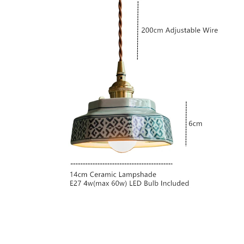 Keramische hanglamp met handgeschilderd design & koperen fitting voor kookeiland, eetkamer, slaapkamer & café | Scandinavische stijl armatuur | Thomler