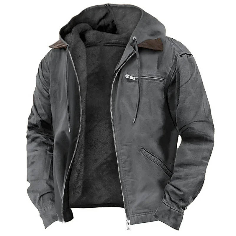 Herren-Fleecejacke mit verstellbarer Kapuze und durchgehendem Reißverschluss