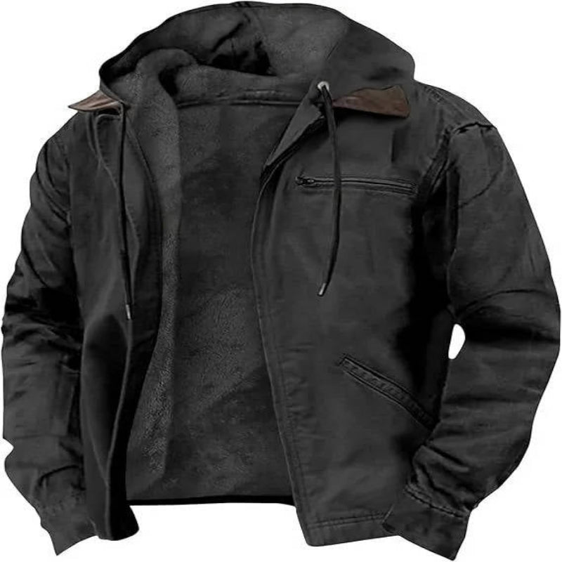 Herren-Fleecejacke mit verstellbarer Kapuze und durchgehendem Reißverschluss